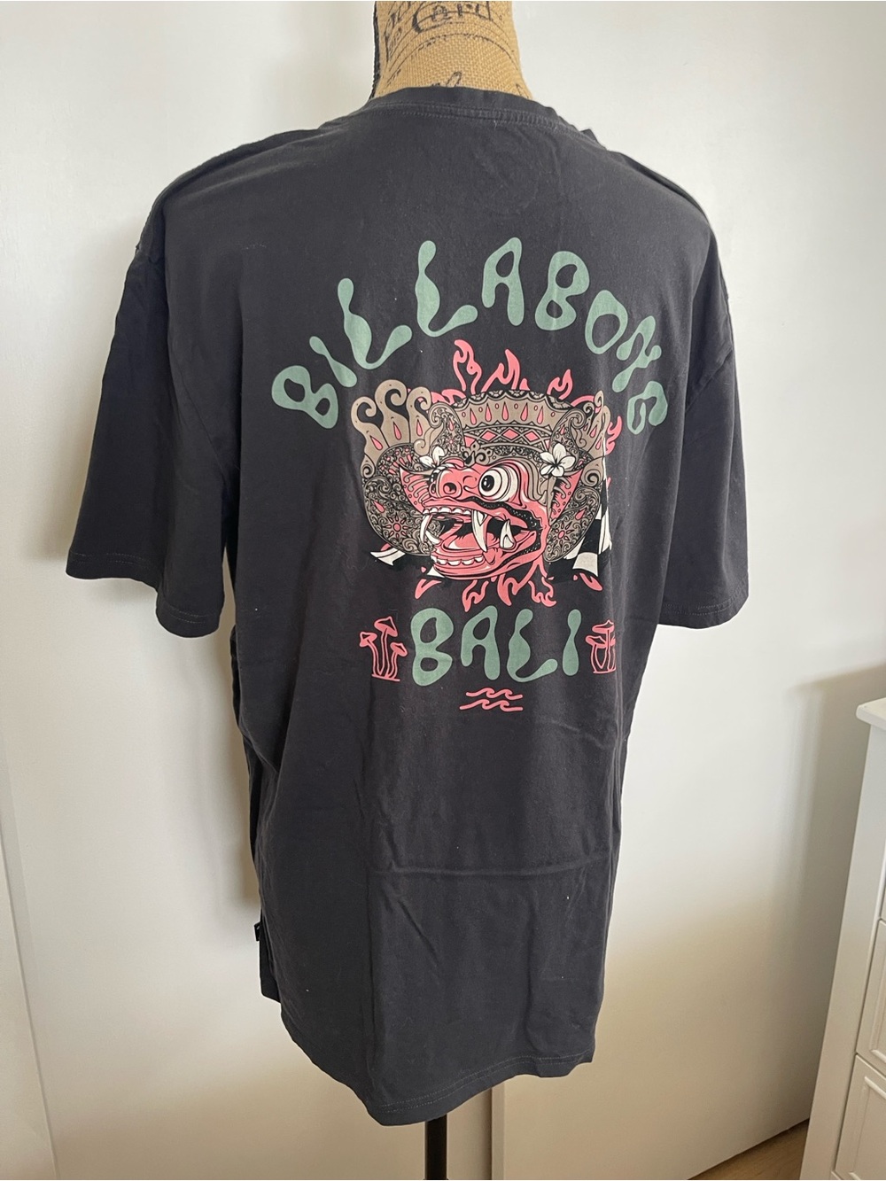 Billabong Men's Bali Graphic Tee - Black with Pink & Mint Print